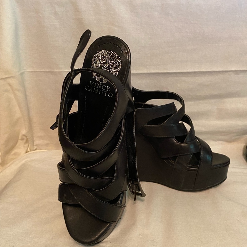 Vince Camaro size 6.5  wedge strapy heels blackb